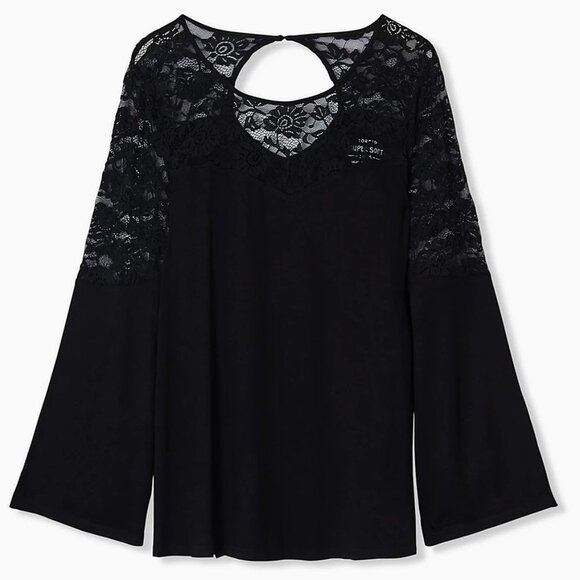 🆕 3X SUPER SOFT & LACE BLACK BELL SLEEVE TOP - Picture 4 of 5